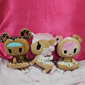 tokidoki Donutella and Friends Plush Set - Brown, Pink, Blue